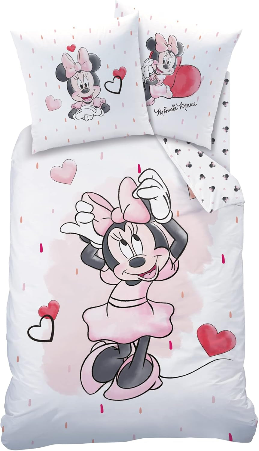 Minnie Mouse Bettwäsche Kinderbettwäsche 1 Kissenbezug 80X80 Cm + 1 Bettbezug 135X200 Cm 100% Baumwolle Naty Shop