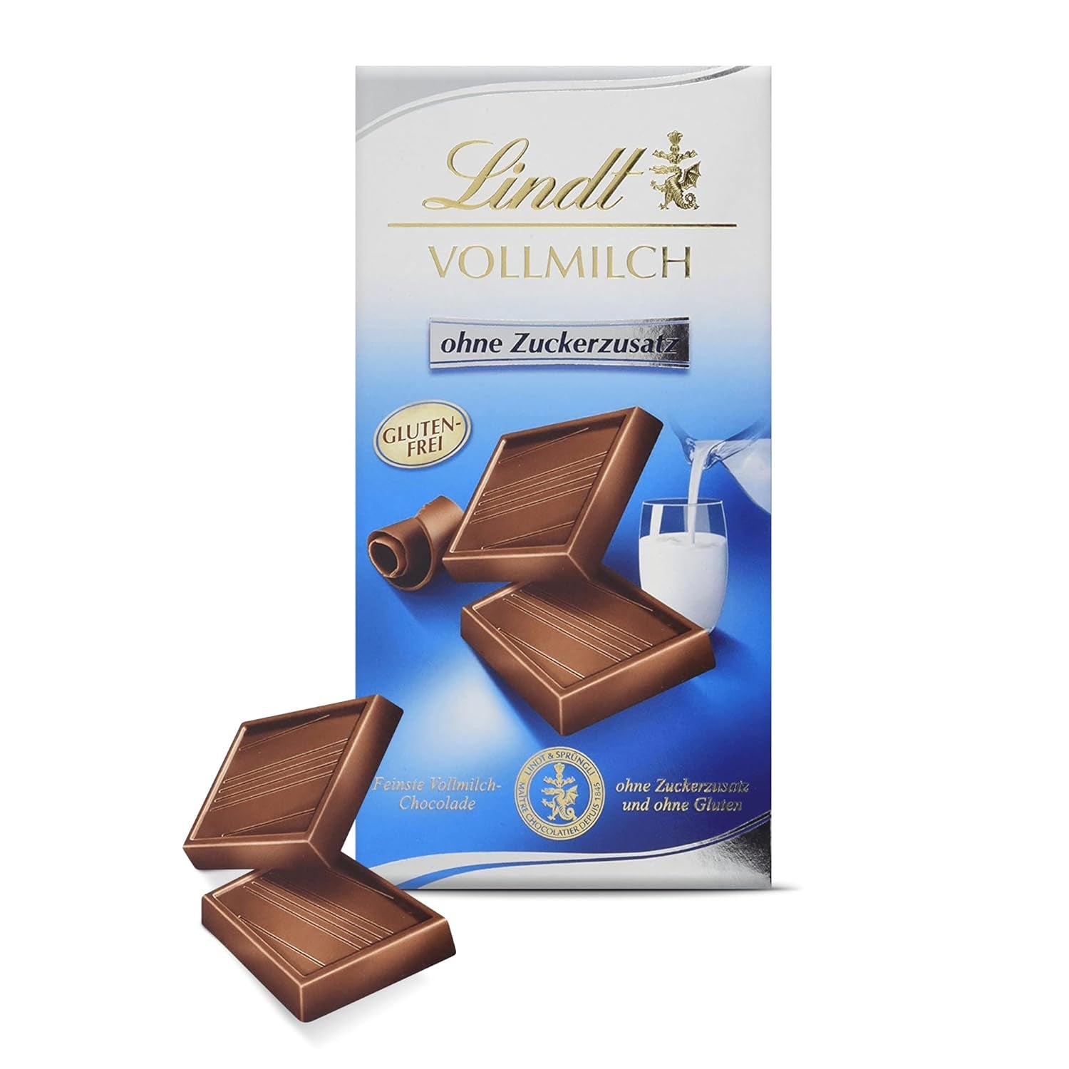 Ciocolată cu lapte Lindt fără zahăr adăugat | Baton 100g | Cea mai fină și fără gluten | Cadou de ciocolată