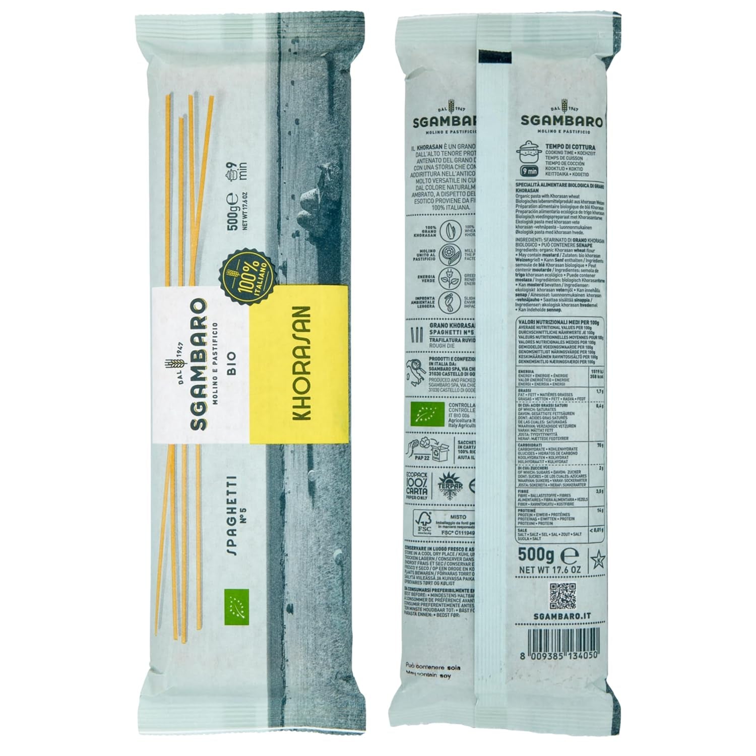 Paste spaghete organice nr. 5 - 500 g din grâu Khorasan – Grâu antic, bogat în proteine, cultivat 100% italian – Versatile în bucătărie și bogate în nutrienți