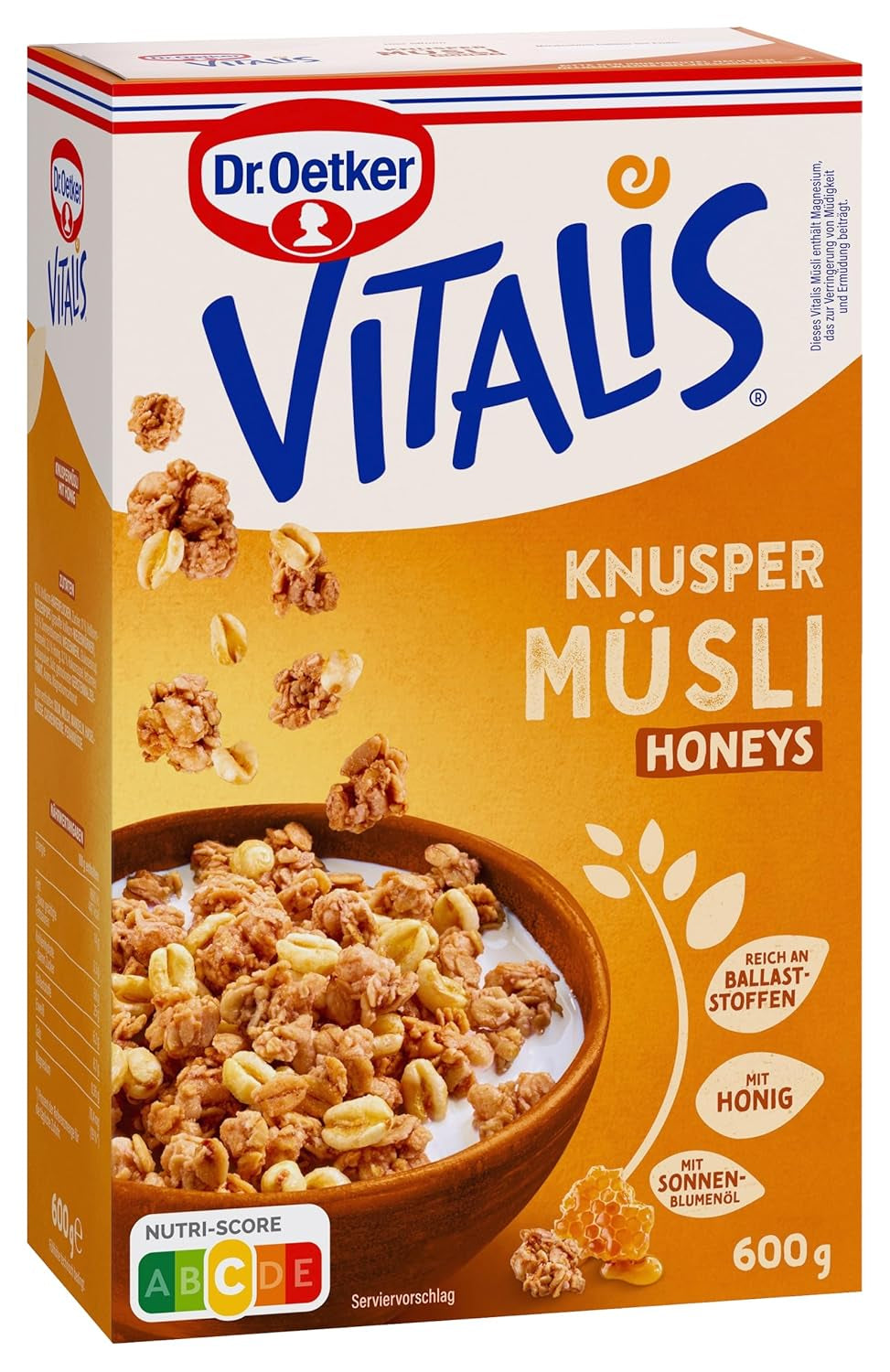 Dr. Oetker Vitalis Crunchy Honeys: Musli crocant cu miere, pentru micul dejun și gustări, pachet de 5 (5 x 600g)