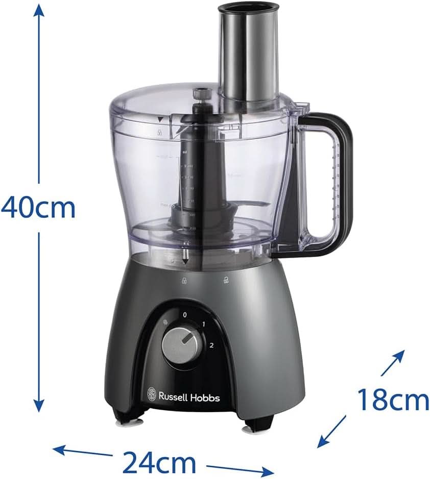 Robot de bucătărie Russell Hobbs [blender/tăietor de legume/mixer de masă/despicator/blender] Robot de bucătărie (frământare, amestecare și feliere), Matte Charcoal Bucatarie Naty Shop