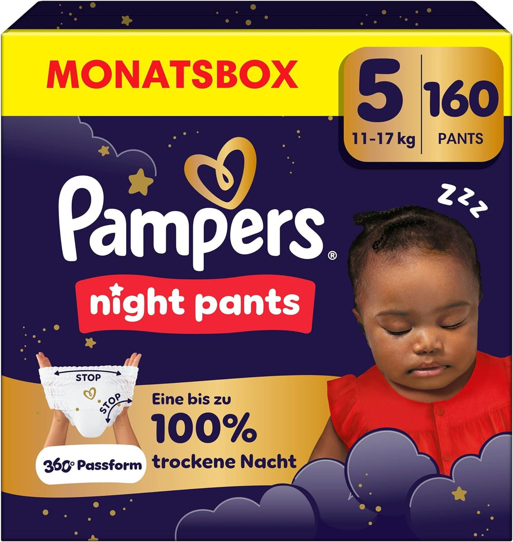 Scutecele Pampers Night Pants mărimea 6, 138 de bucăți, 13kg-19kg, oferă protecție suplimentară pentru întreaga noapte.