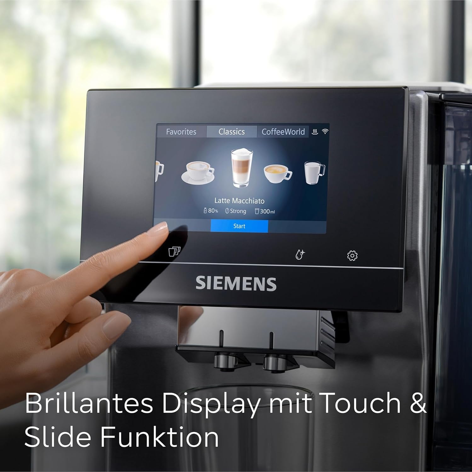 Espressor automat integral Siemens EQ700, ecran TFT color mare, 36 de băuturi calde și reci, cold brew, funcție 2 căni, control prin aplicație, sistem automat de curățare, oțel inoxidabil negru, TQ717D03