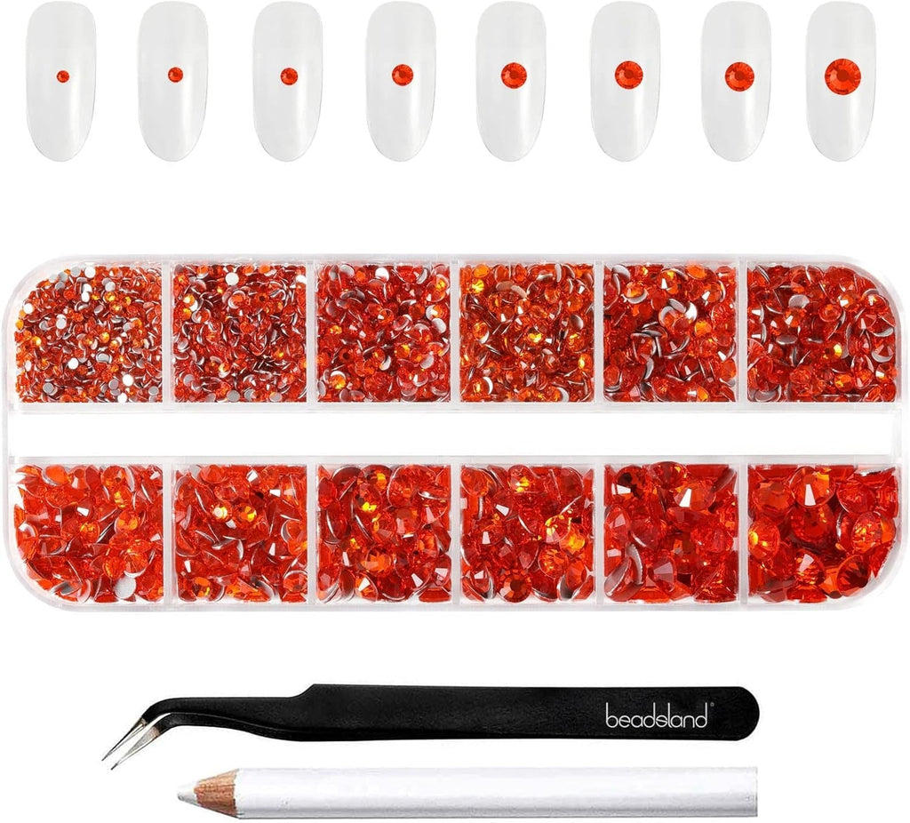Beadsland 2500Pcs Glas Nailart Strasssteine Kristall Flatback Edelsteine Runde, ​​Für Handwerk Gemischt 8 Größen SS4 ~ SS30 Mit Picking Pinzette Und Stift (Kristall Weiss)