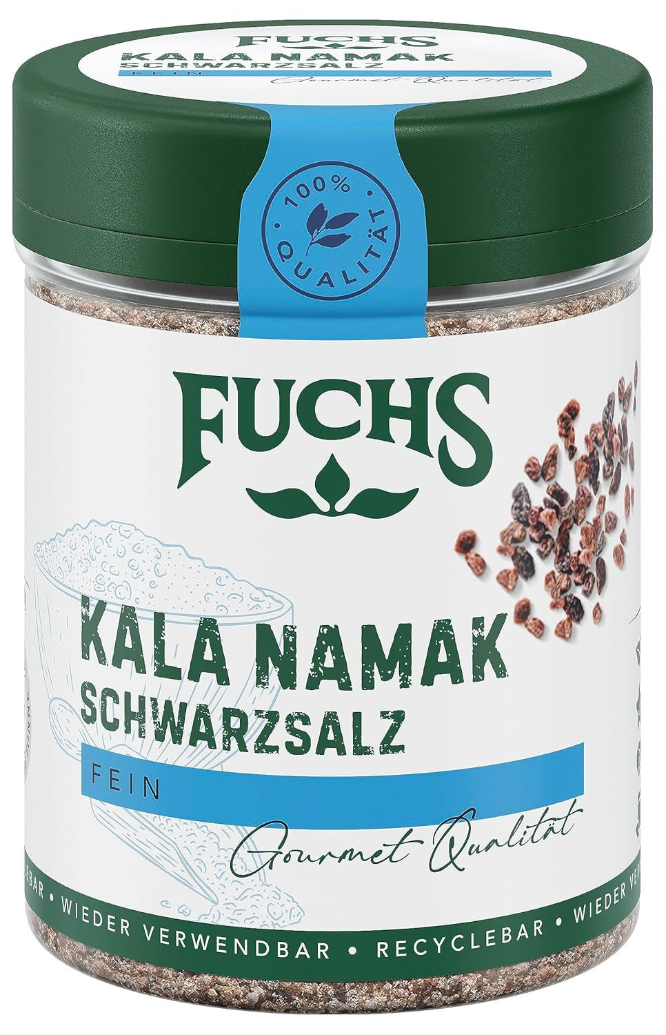 Fuchs Gewürze - Kala Namak - Schwarzsalz - Gewürzsalz für veganes Rührei - natürliche Zutaten - 100 g in wiederverwendbarer, recyclebarer Dose