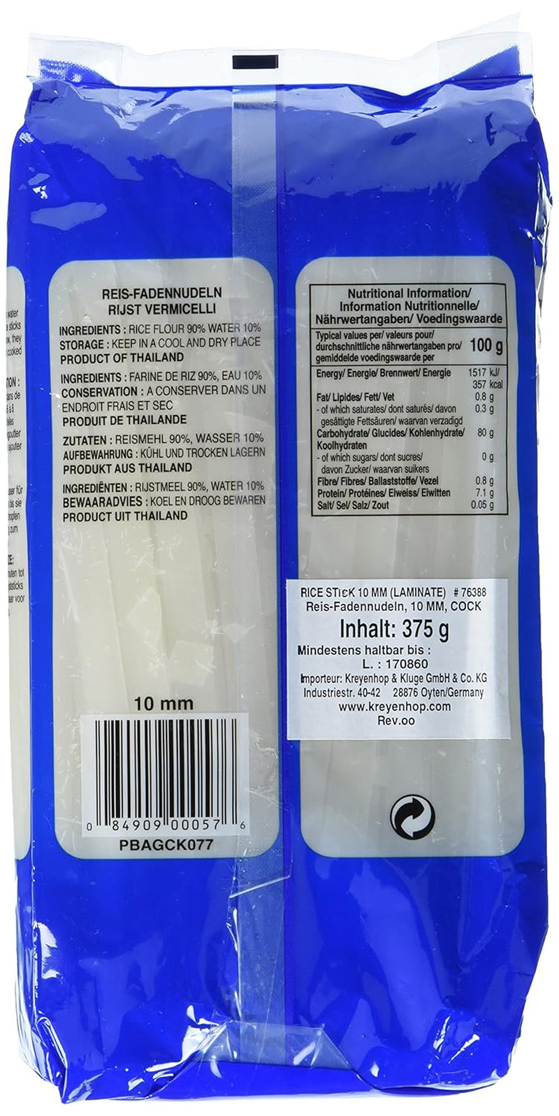 Tăiței de orez Cock, 10 mm, calitate 1 (1 pachet x 375 g)