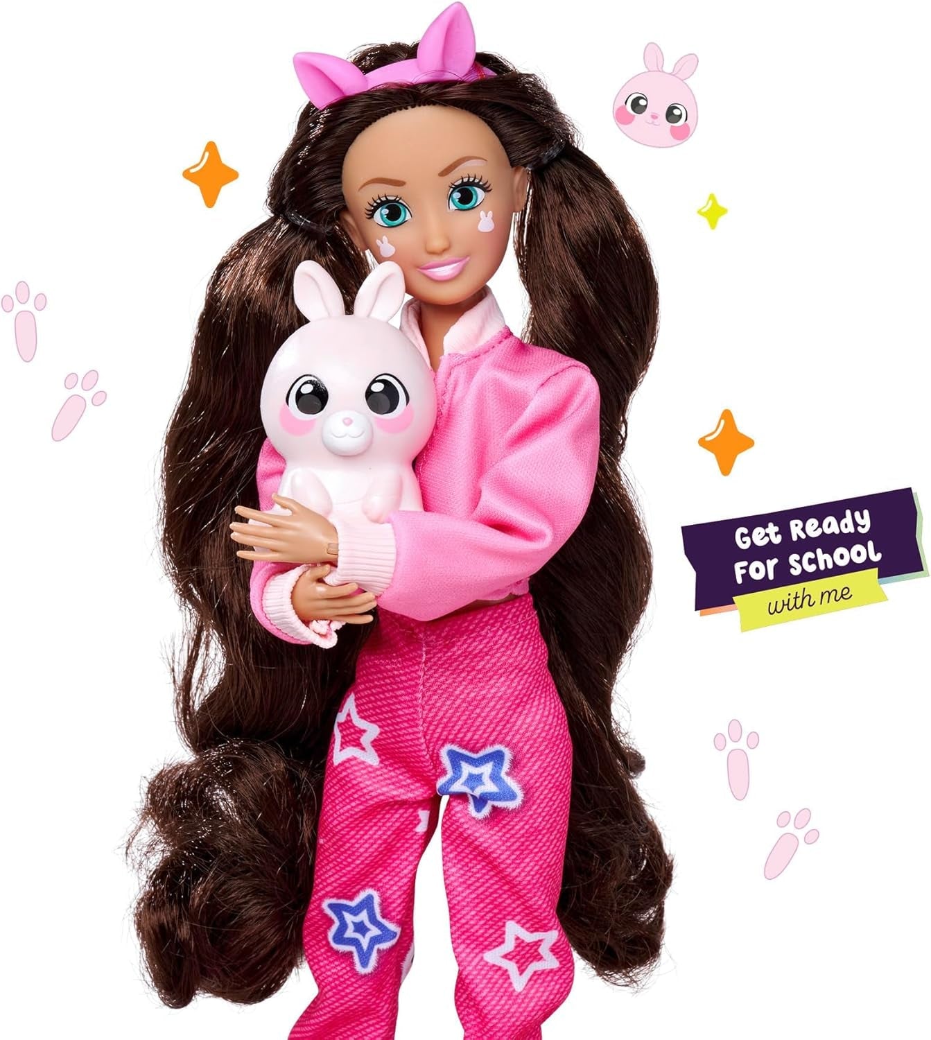 Simba 105953975 - Kawaii Hi Ankleidepuppe Lucy (26 cm) - bewegliche Modepuppe zum Frisieren und Stylen, Puppe mit Langen Haaren, Hase und Zubehör, Spielzeug für Kinder ab 4 Jahre