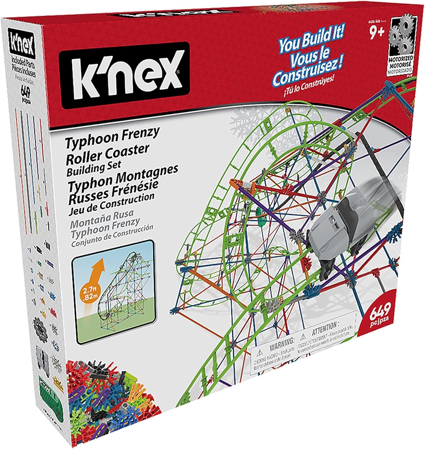 K'NEX 51438 Typhoon Frenzy Roller Coaster, 2-in-1 Model Colourful Construction Set for Boys and Girls, 19 Foot Toy, 640 Piece Kids Building Set for Children Aged 9 Years +