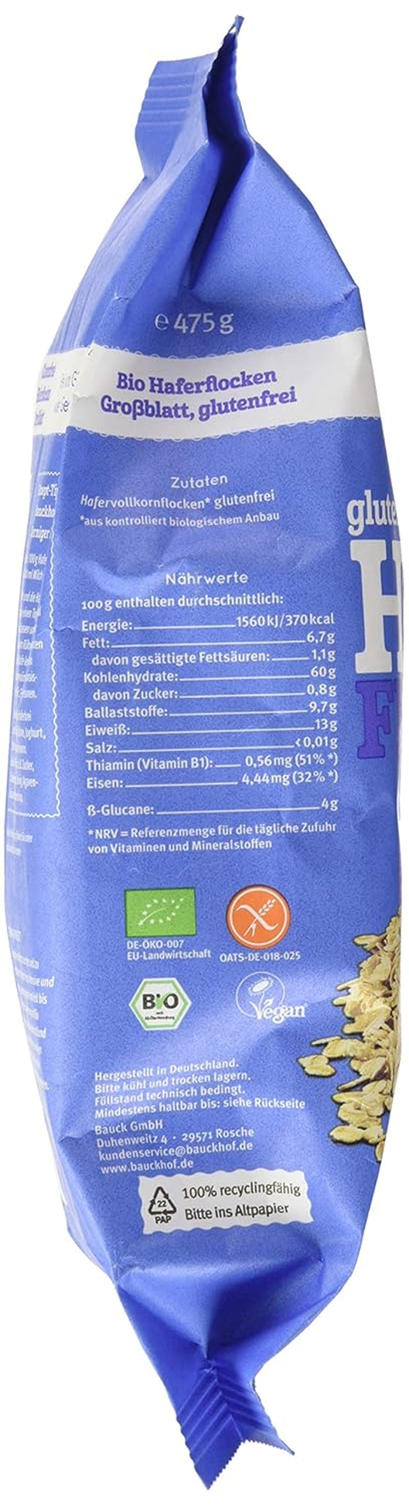 Fulgi de ovăz bio hof, 475 g