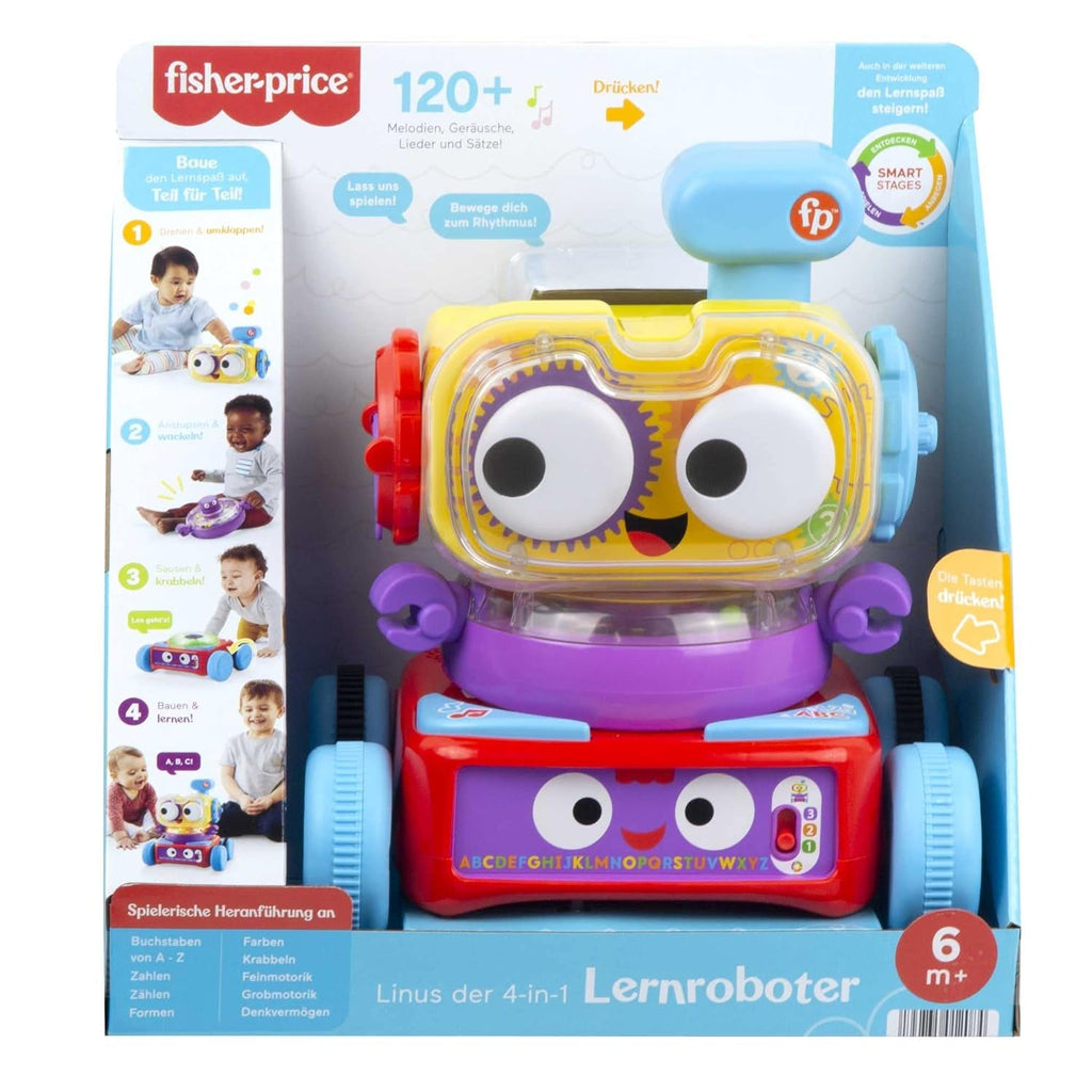 Fisher-Price 4-in-1 robot de învățare Linus pentru bebeluși și copii mici, jucărie de la 6 luni - vorbitor de germană, HCK39 Jucarii Bebe Naty Shop