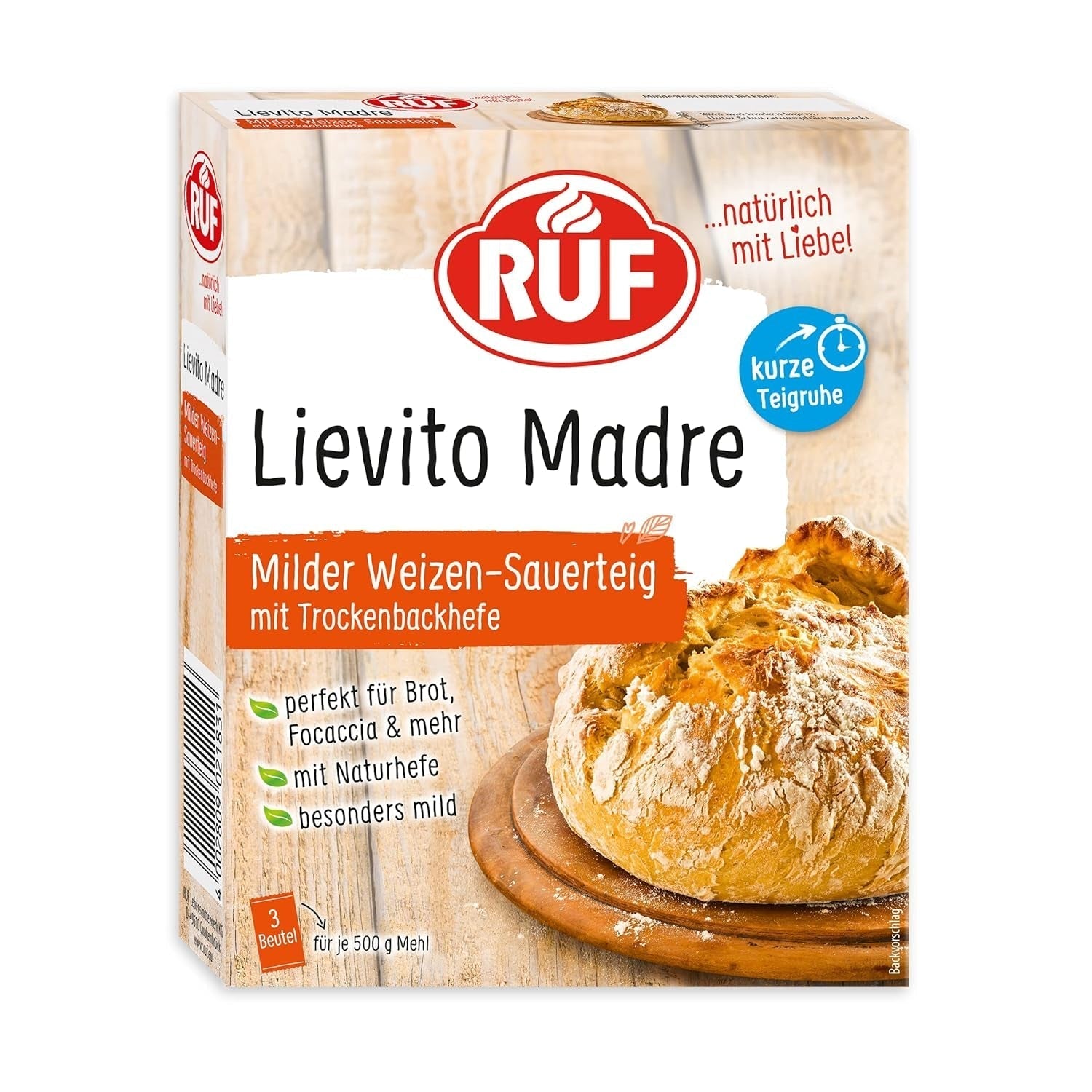 RUF Lievito Madre Sauerteig, Milder Weizen-Sauerteig, Mutterteig, Kurze Teigruhe Durch Enthaltene Trockenhefe, Lievito Madre Getrocknet Für Brot, Baguette, Focaccia, 3X35G Amestec pentru copt si gatit Naty Shop 35 G (3Er Pack) Kurze Teigruhe