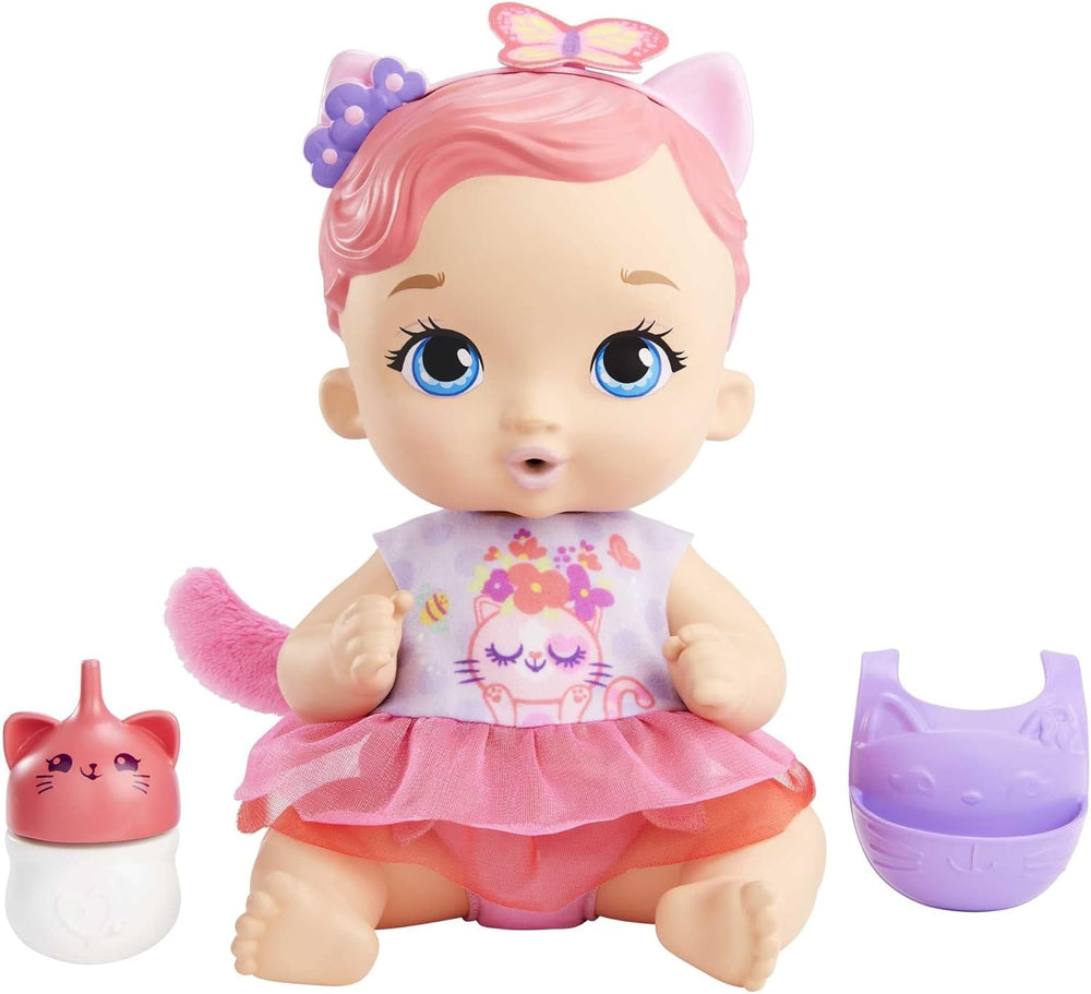 My Garden Baby HHL21 - Katzen-Baby Puppe (pinke Haare) mit Katzenohren und süßem Jasmin-Duft, inklusive Lätzchen, Fläschchen und Stoffwindel, Spielzeug für Kinder - ab 3 Jahren