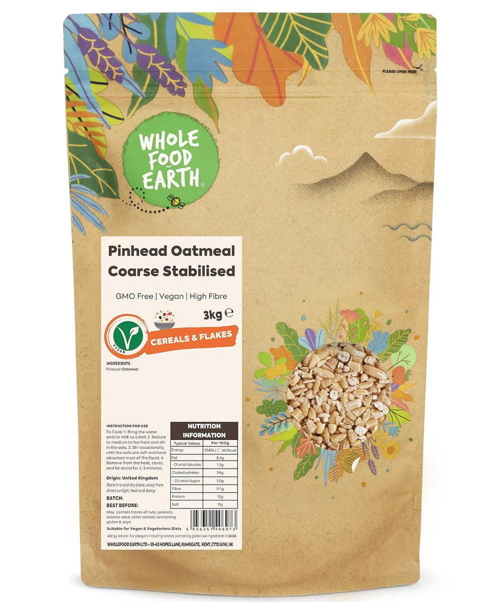 Fulgi de ovăz Wholefood Earth Pinhead, stabilizat grosier, 3 kg | Fără OMG | Bogat în fibre