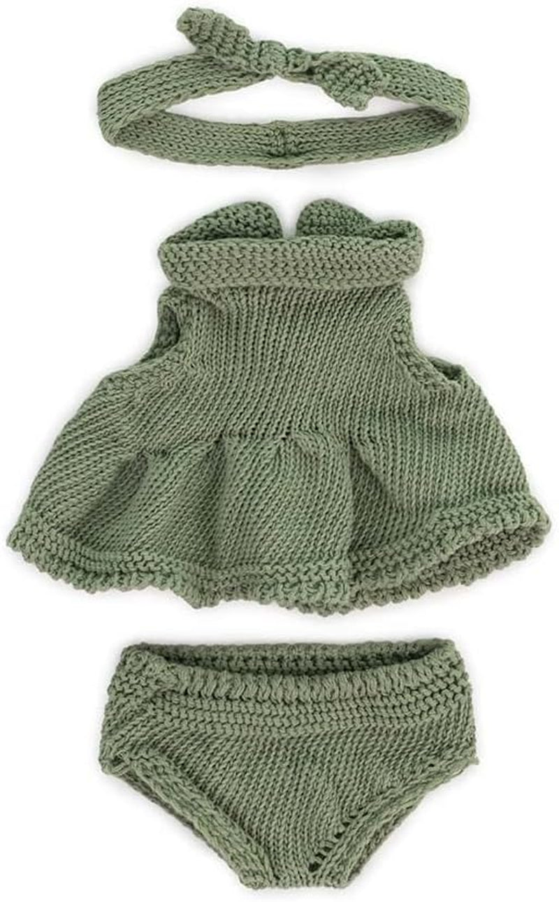 Miniland Strick-Kleiderset Dolls, aus recyceltem Material, für 21cm Puppen. Modell: Kleid und Haarreif, grün, 31683