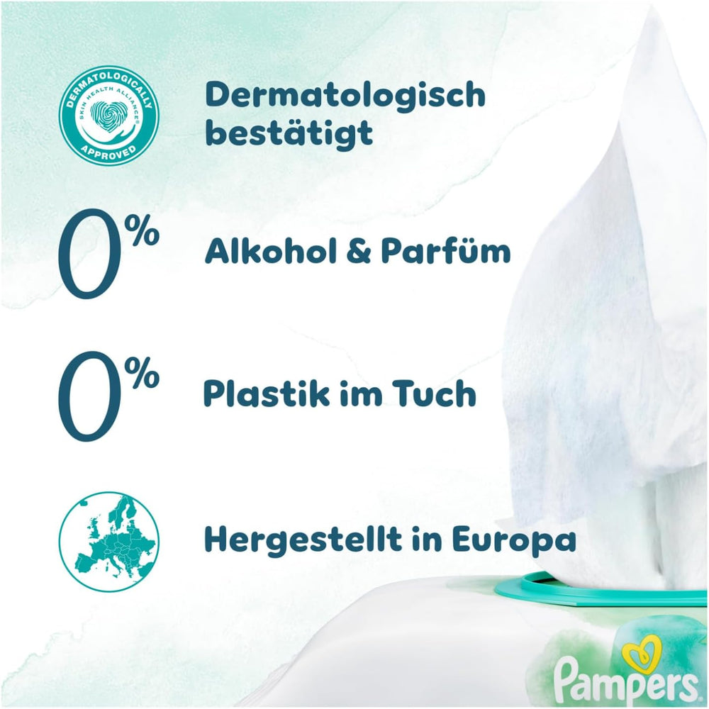 Șervețele umede Pampers Harmony Aqua, 15 pachete a câte 48 de șervețele fiecare - 720 de șervețele în total, ajutând la restabilirea echilibrului natural al pH-ului pielii, loțiune ușoară cu 99% apă
