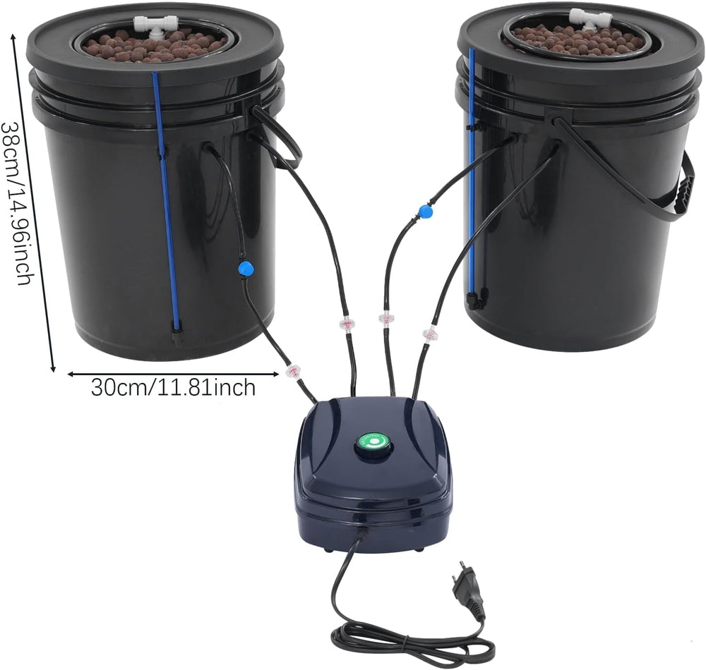 Set complet sistem hidroponic DWC cu pompă de aer de 12W, 2 găleți (5 galoane), sistem de creștere hidroponică, 2 saci de Ceramsite, kit de irigare pentru ghiveci