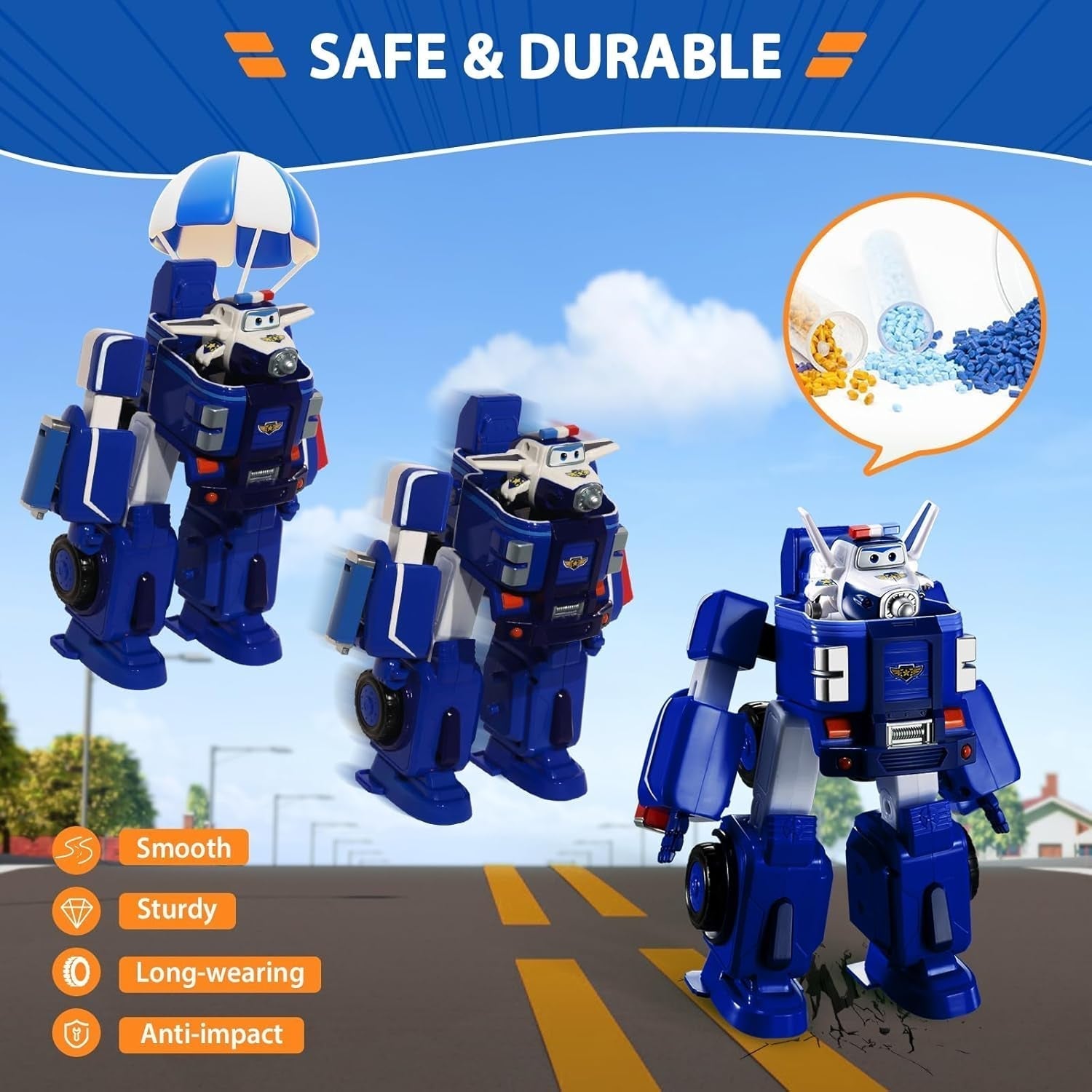 SUPER WINGS - VEHICUL ROBOT CONVERTIBIL "PAUL'S CRUISER" 18 Cm + 1 FIGURĂ 5 Cm - Mașină și avion de jucărie Transform-A-Bots din serialul animat - Jucării pentru copii peste 3 ani Action figures Naty Shop