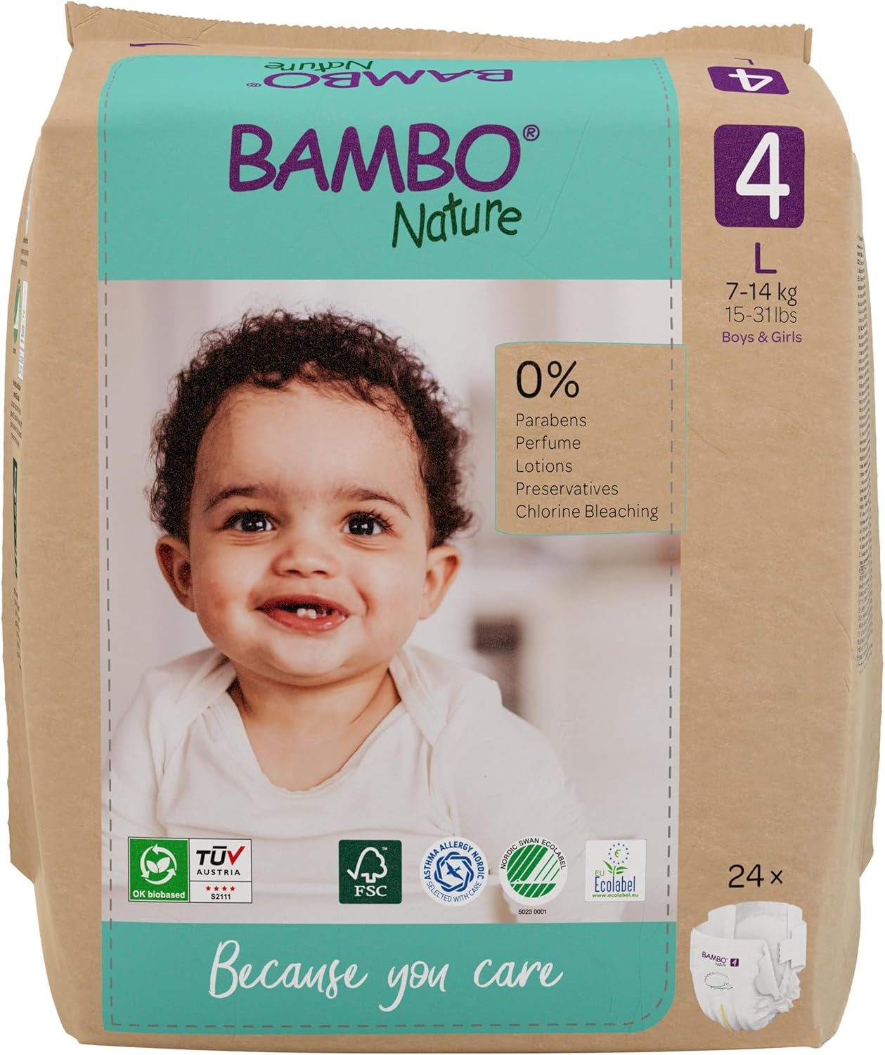 Scutece Bambo Nature pentru bebeluși, mărimea 1 (2-4 kg), cutie lunară de 132 bucăți | Scutece premium cu protecție îmbunătățită împotriva scurgerilor | Confort și libertate supreme pentru nou-născuți | Scutece testate dermatologic