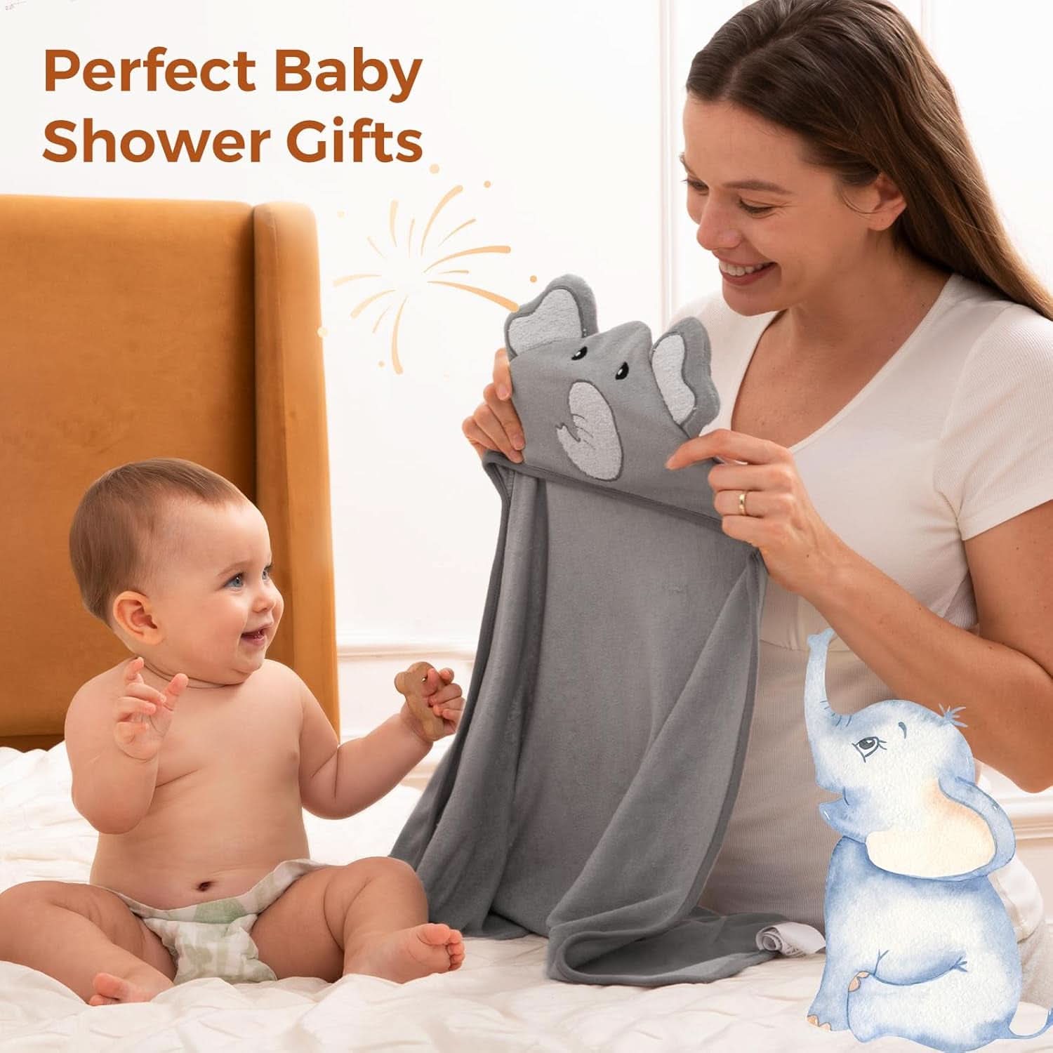 Set prosoape de baie Momcozy, 8 piese pentru bebelusi, 2 x prosoape cu gluga, 76 x 76 cm si 6 x prosoape pentru bebelusi 24 x 24 cm Mama si Copilul Naty Shop