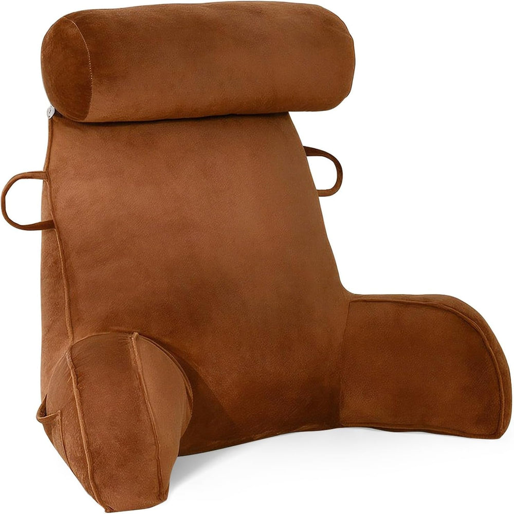 Pernă de citit XL pentru pat și canapea cu rolă detașabilă pentru gât, pernă ideală pentru spate pentru adulți cu spumă cu memorie pentru citit confortabil, lucru, joacă, vizionat la televizor, relaxare (gri)