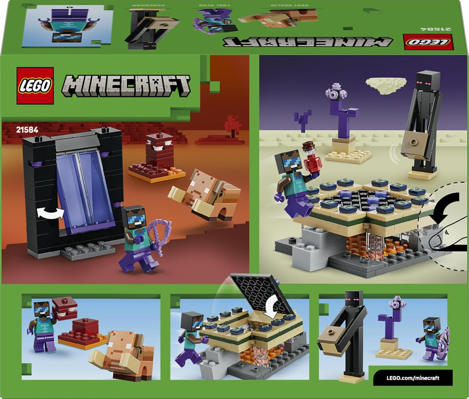 LEGO Minecraft Reise durch Nether und Endportal - Kinder Spielzeug mit Helden, Enderman und Baby Hoglin Figuren - Set mit Minecraft Figur - Gamer Geschenk für Jungen und Mädchen ab 7 Jahren - 21584