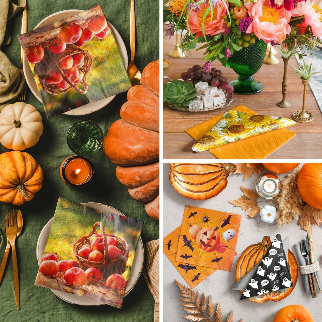 PAW - Șervețele 3 straturi (33 X 33 Cm) I 20 bucăți I Perfect pentru zile de naștere, petreceri, întâlniri I Decorațiuni de toamnă pentru masă I Șervețele de hârtie colorate - frunze de toamnă de umbrelă I Frunze de umbrelă