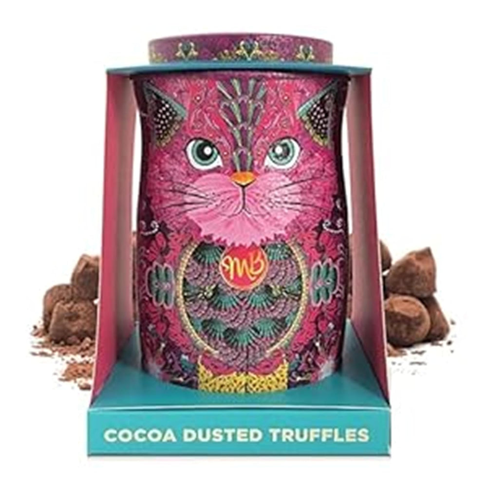 Trufe de ciocolată Monty Bojangles Savanna Gold (135g) pudrate cu cacao, praline, set cadou într-o cutie individuală de colecție cu design de pisică, aromă de scotch Flutter