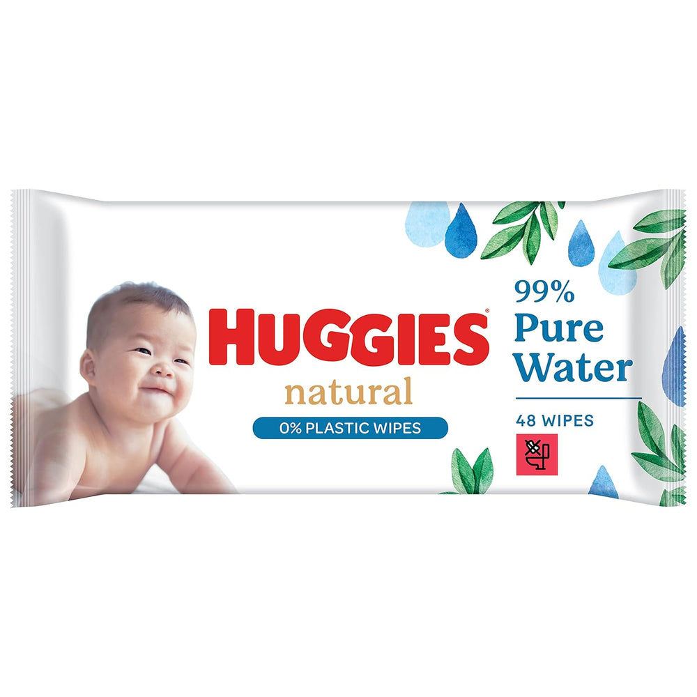 Șervețele umede Huggies naturale biodegradabile pentru bebeluși sensibili, 8 x 48 de șervețele, pachet vrac