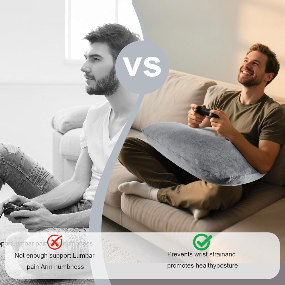 Pernă de gaming SLIGUY, pernă de citit, pernă de susținere a brațelor pentru pat și canapea, pernă pelviană în formă de U pentru adulți, gri închis