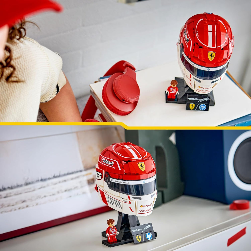 LEGO Editions Scuderia Ferrari HP Charles Leclerc Helm - F1 Merchandise - Ausstellungsmodell Bausatz mit sammelbarer Minifigur - Geschenk für Jungen ab 14 Jahren und Erwachsene Motorsportfans - 43014