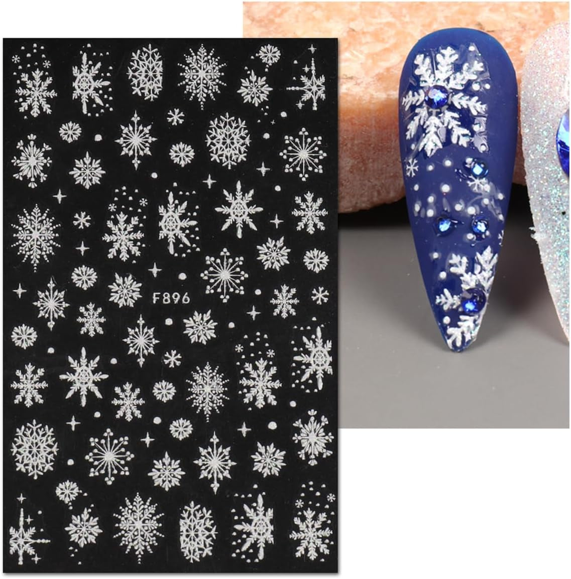 JMEOWIO Nagelsticker Weihnachten Weiß Glitter 8 Blatt Nail Art Sticker Selbstklebend Nagelaufkleber Schneeflocke Winter Holiday Dekoration Nageldesign Zubehör