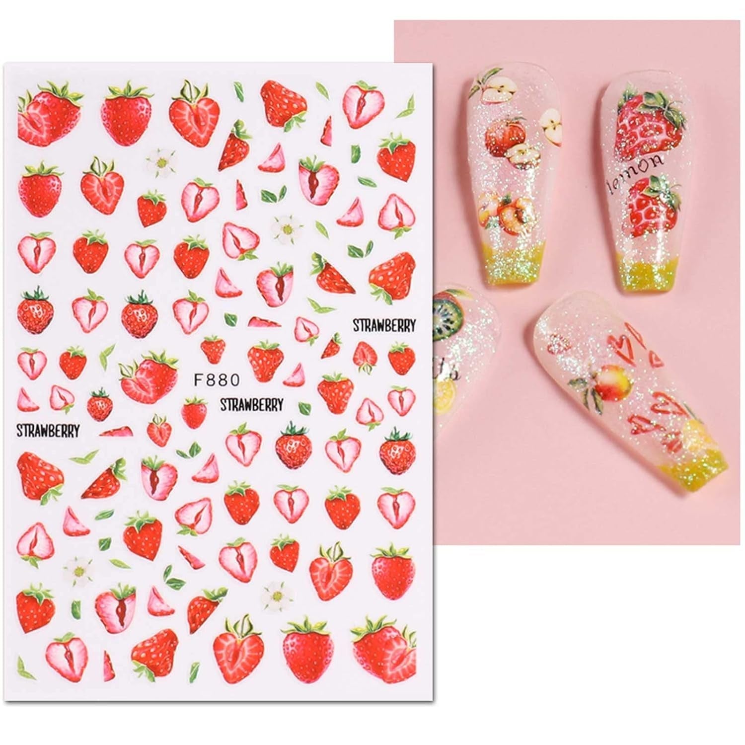 JMEOWIO Nagelsticker Sommer Frucht 9 Blatt Nail Art Sticker Selbstklebend Nagelaufkleber Zitronen Dekoration Nageldesign Zubehör