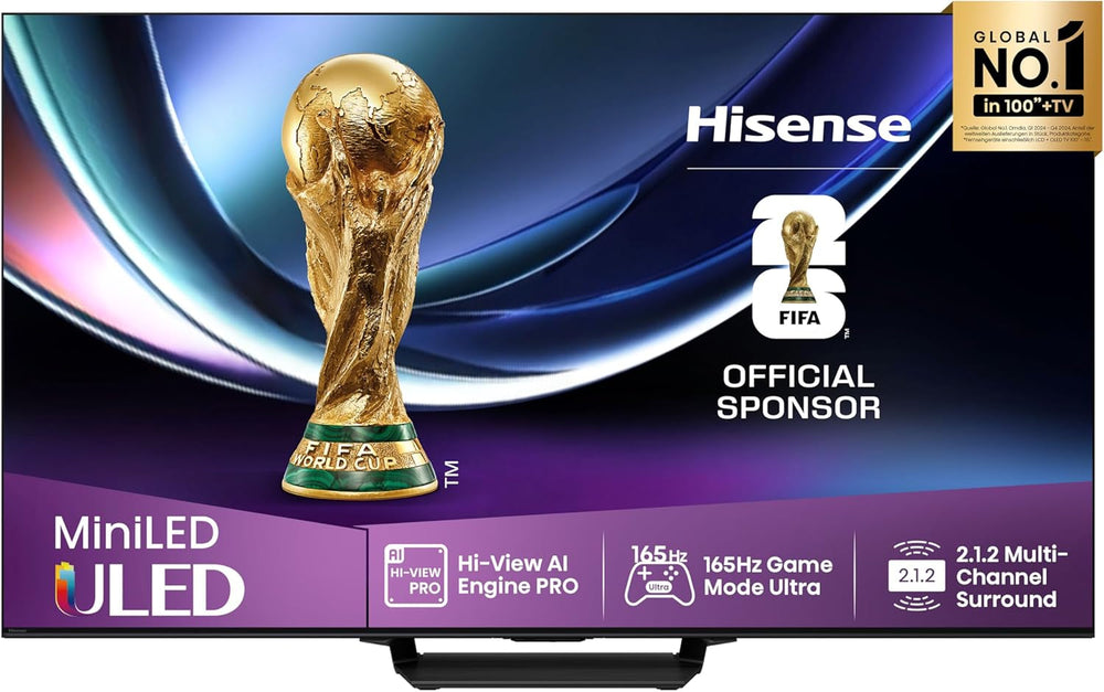 Televizor Hisense 55U7Q de 55 de inci, mini LED ULED 4K, Smart TV, motor Hi-View AI, mod de joc Pro la 144Hz, FreeSync Premium, subwoofer încorporat, Dolby Vision IQ Atmos, AirPlay, control vocal [2025]