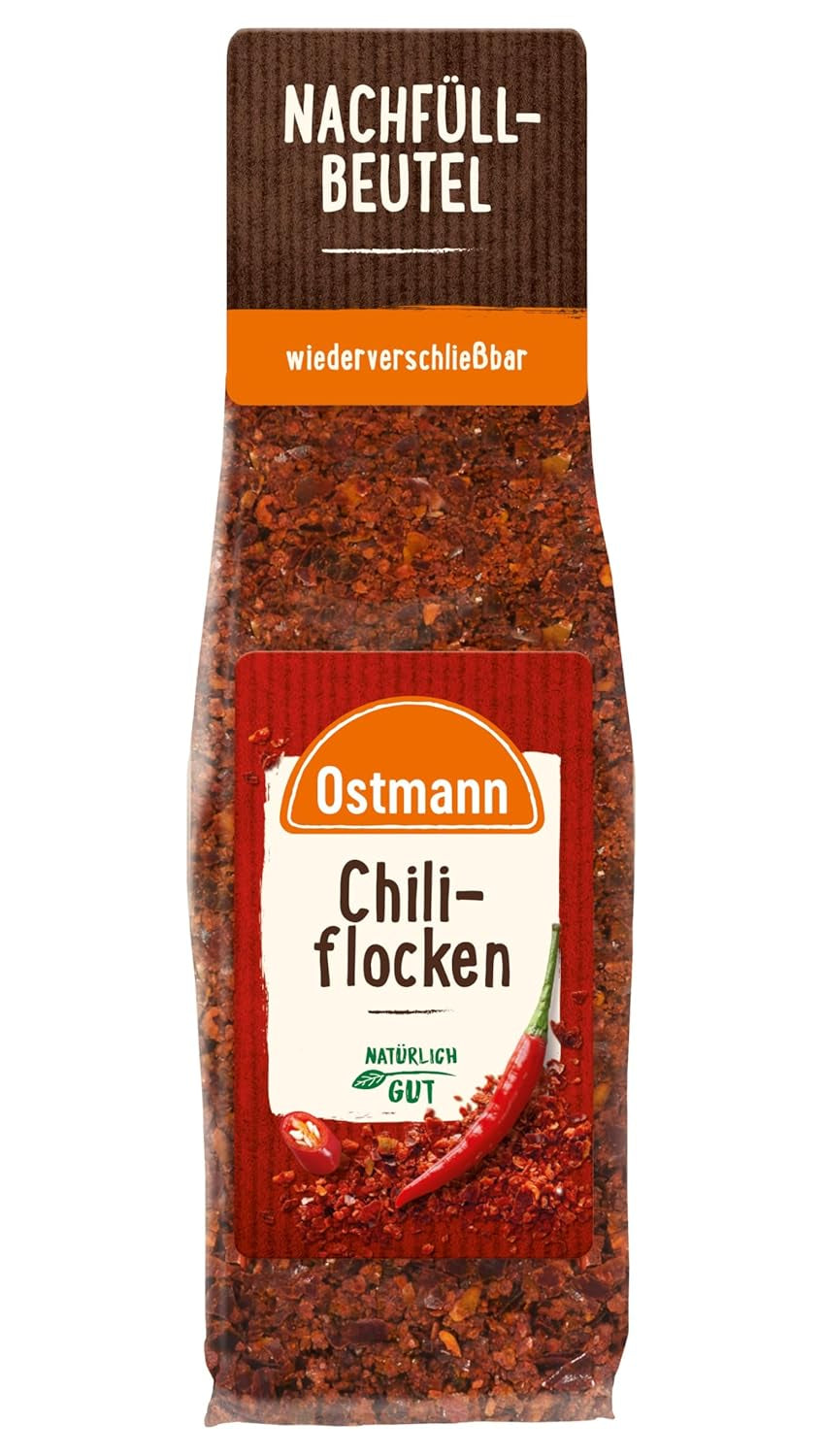 Ostmann Gewürze - Chiliflocken | Scharfes Topping für allerlei Gerichte | Zum Nachfüllen der Streudose | 45 g im Beutel