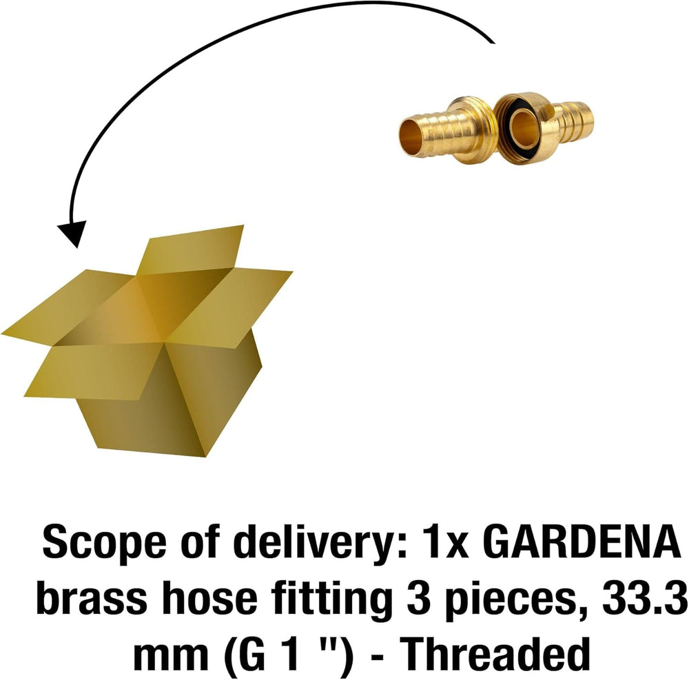 Racord furtun Gardena din alamă, 3 piese: Racord pentru prelungire furtun, filet 33,3 mm (G 1 inch), pentru furtunuri de 19 mm (3/4 inch) (7152-20)