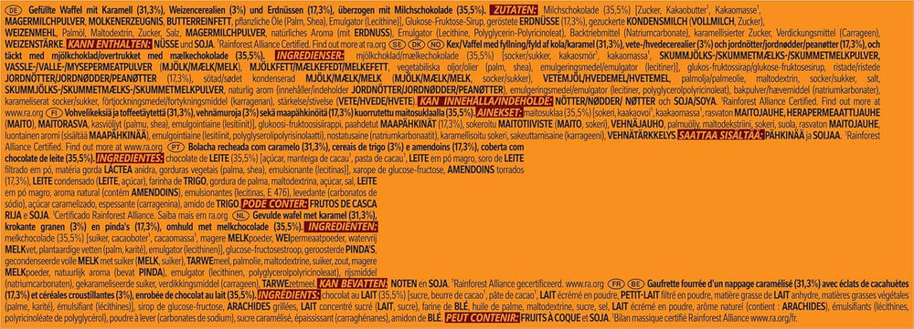 Baton de ciocolată cu arahide acoperit cu ciocolată cu lapte, umplutură delicioasă de caramel, arahide și napolitană crocantă, pachet vrac de bomboane, 1 pachet (5 x 31g)