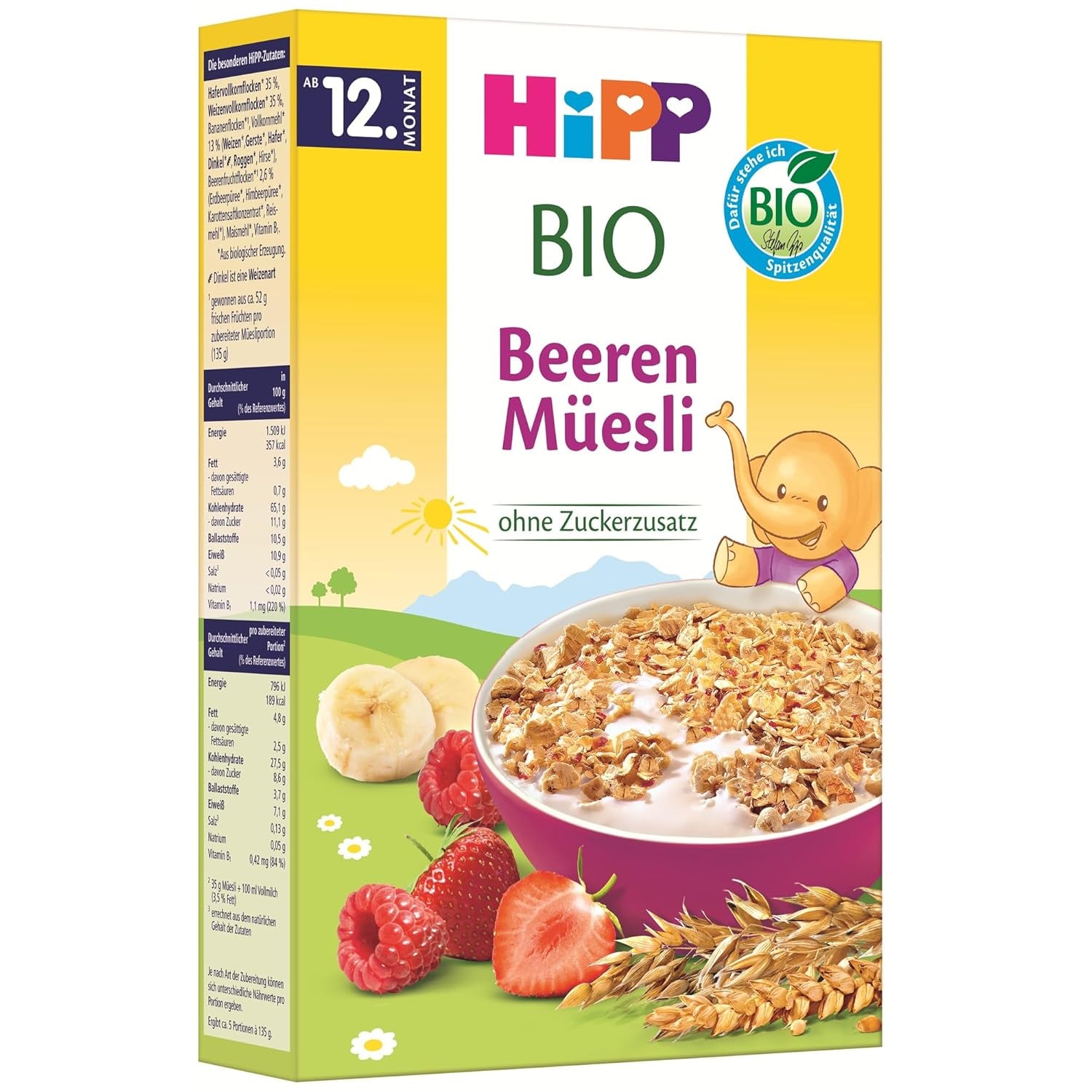 HiPP Bio Beeren-Müesli (8 x 200g), ab 12. Monat, ohne Zuckerzusatz, besonders feine Stückchen - leicht zu kauen, in bester Bio-Qualität