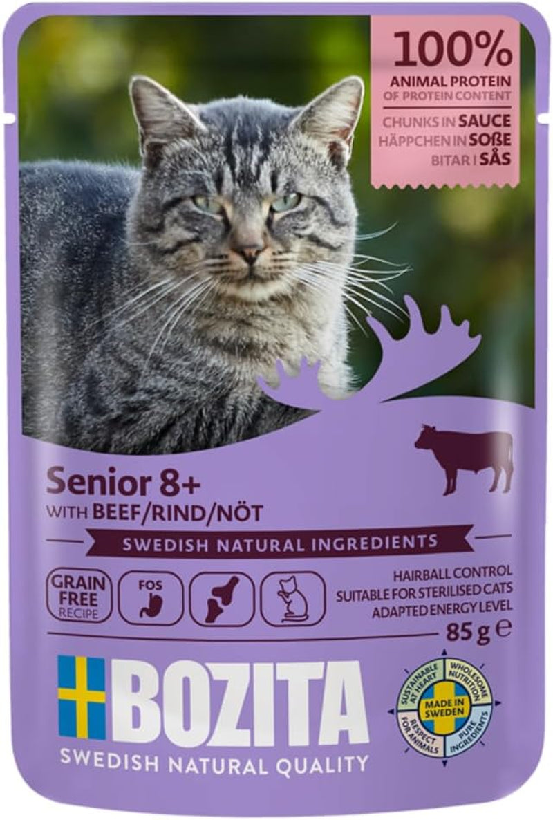 Bozita Pouch Mărunțișuri de hrană umedă în sos cu curcan - 12X85G Portion Pouch Hrană fără cereale și fără grâu pentru pisici - Hrană umedă pentru pisici adulte cu un conținut de 8,5% proteine și 4,5% grăsimi