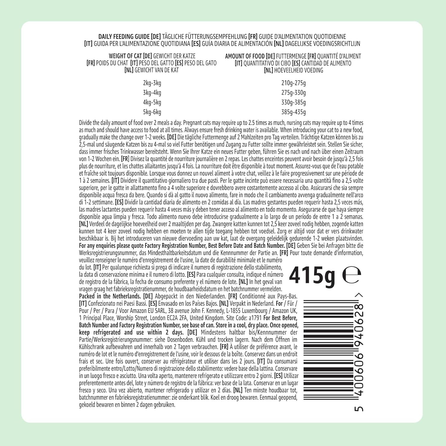 by Amazon Katzensfutter, nass, Dose, Stücke mit Geflügel in Sauce, 12 x 415 g
