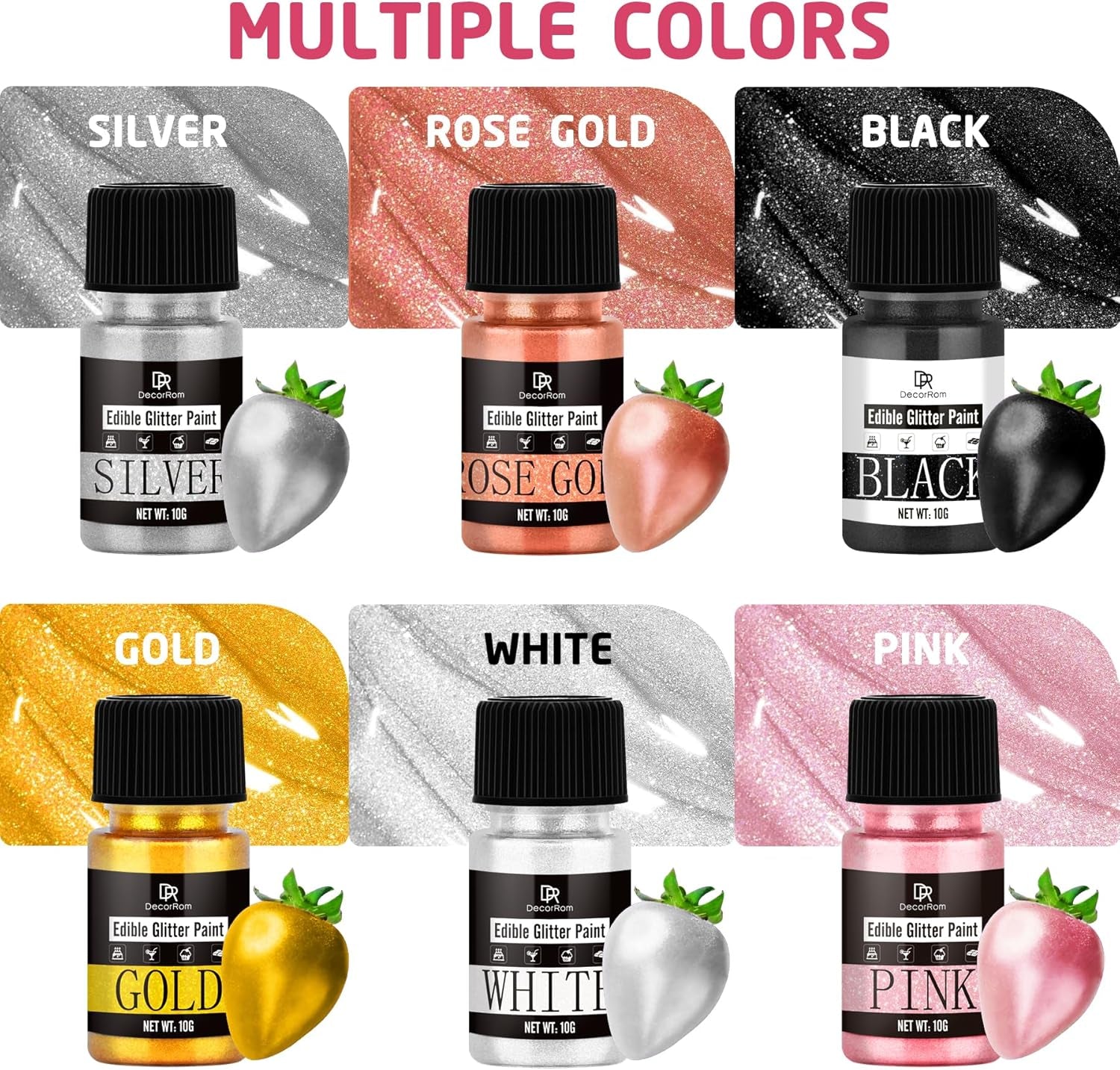 Sclipici comestibil lichid - 6 culori colorant alimentar metalic cu sclipici pentru decorarea torturilor, copt, brioșe - Pudră metalică comestibilă cu sclipici lichid pentru biscuiți DIY, fondant, prăjituri