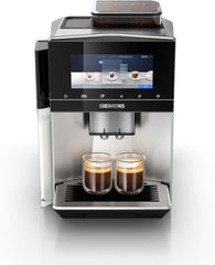 Espressor complet automat SIEMENS EQ900 TQ905D03, control prin aplicație, afișaj complet tactil, mod barista, reducere a zgomotului, până la 10 profiluri, râșniță premium, curățare automată cu abur, 1500 W, oțel inoxidabil