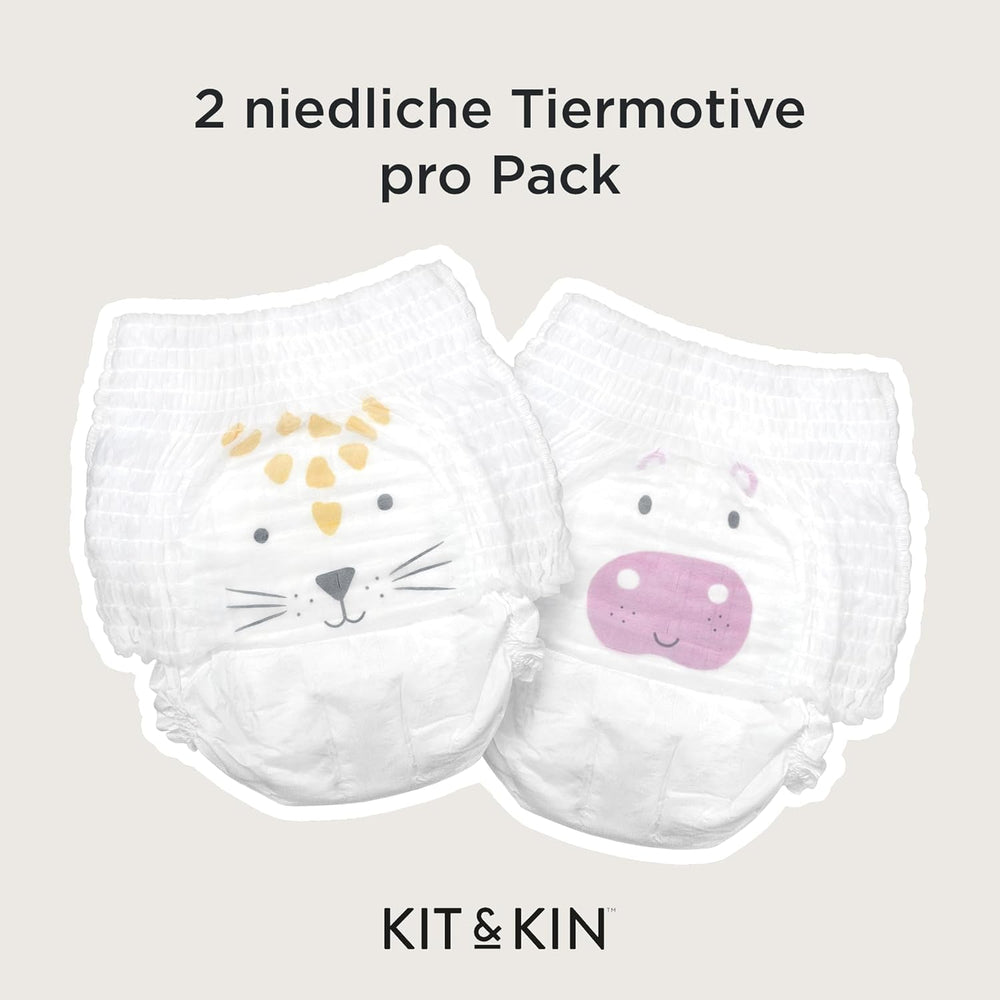 Scutece Kit & Kin Premium Eco, mărimea 4 (9-16 kg), 132 scutece, pe bază de plante și hipoalergenice, protecție fiabilă împotriva scurgerilor, vegane și fără cruzime