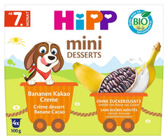 HiPP Mini Desert Organic Cremă de Banane și Cacao (pachet de 6 x 4 x 100g), de la 7 luni, în cupe practice, fără zahăr adăugat, de cea mai bună calitate organică