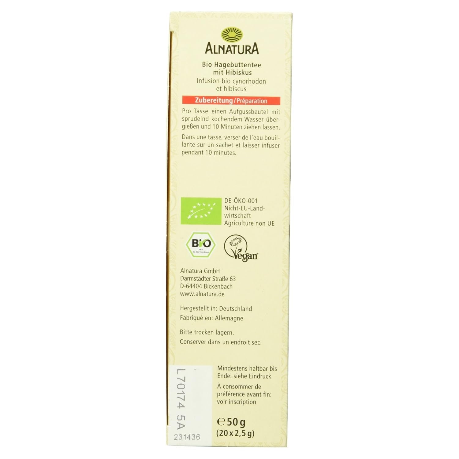 Ceai organic de măceșe cu hibiscus, 20 pliculețe, 50 g