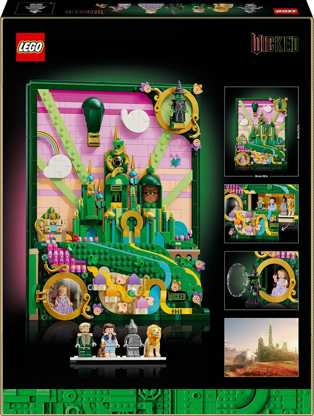 LEGO Wicked Emerald City Wandkunst - 3D Modell für Erwachsene - Modellbau mit 6 Minifiguren inkl. Dorothy sowie Toto Hundefigur - DIY Deko fürs Wohnzimmer - Geschenk für Filmfans - 75685