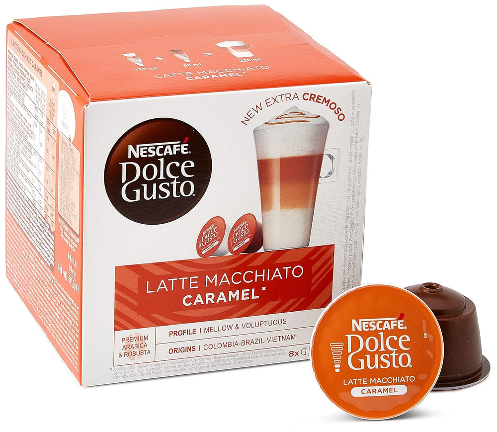 Latte Macchiato | 96 Kaffeekapseln & Latte Macchiato Caramel | 48 Kaffeekapseln | Arabica Robusta Mischung | Feines Karamell Aroma und leckerer Milchschaum