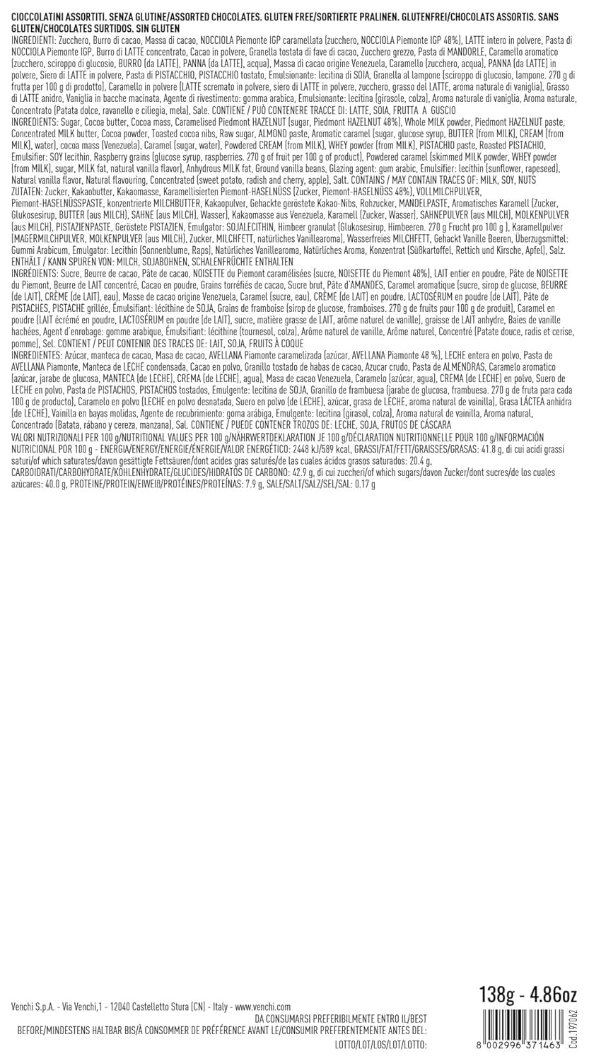 Venchi – Cutie cadou mică Murrine cu ciocolată asortată, 138 g, fără gluten, fără coloranți artificiali, fără conservanți, idee de cadou