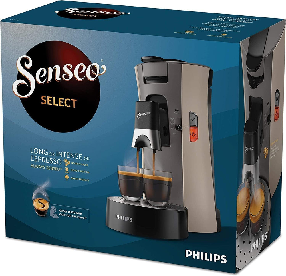 PHILIPS Senseo Select, Espressor cu capsule - Selecție a intensității cafelei Plus, Funcție Memo, Fabricat din plastic reciclat, 1450 wați, 0,9 l, Bej, (CSA240/30)