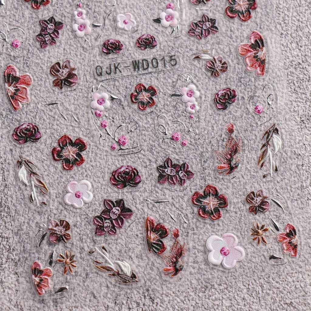 JMEOWIO Nagelsticker Schwarz Weiße Blume 6 Blatt Nail Art Sticker Selbstklebend Nagelaufkleber Frühling Sommer Floral Dekoration Nageldesign Zubehör