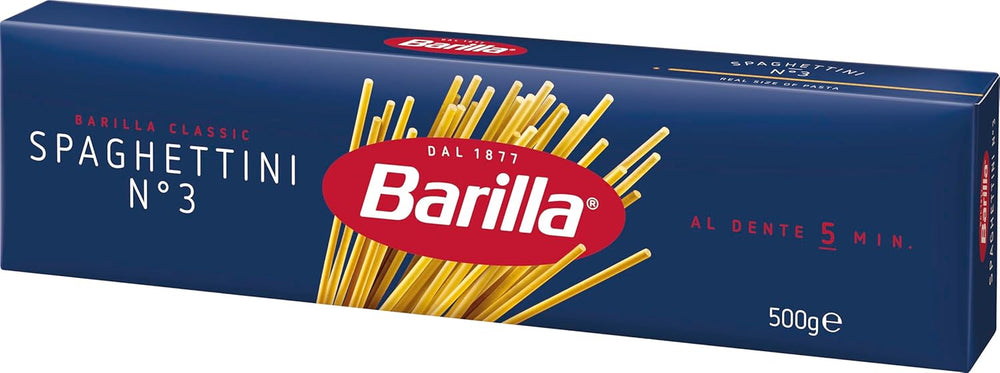 Paste Barilla Classic Spaghettini nr. 3 din grâu dur de înaltă calitate, întotdeauna al dente (1 x 500 g)